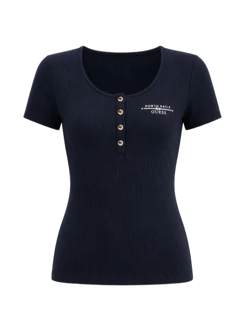 GUESS USA x North Sails ribbed-knit logo-print T-shirt Blue W6GP01K2658