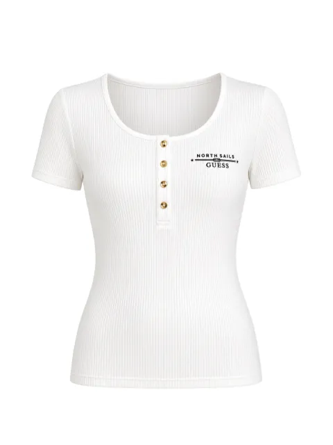 GUESS USA x North Sails ribbed-knit logo-print T-shirt White W6GP01K2658