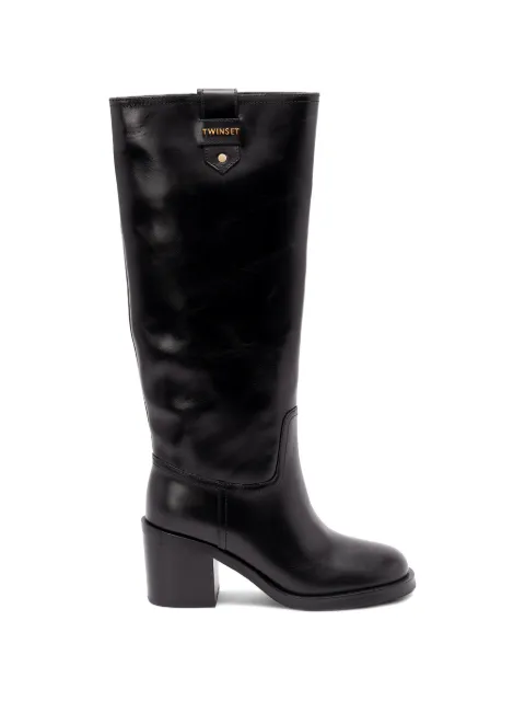 TWINSET logo-plaque block-heel boots Black 252TCP080