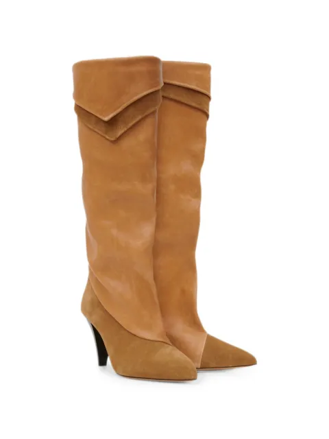 ISABEL MARANT Lezra pointed-toe panelled high boots Brown BT0054FAD3A01S