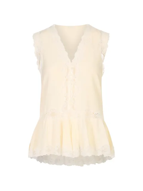 Chloé lace-trim sleeveless peplum blouse White 26UHT93005