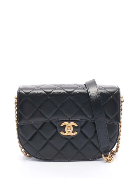 CHANEL Pre-Owned 2021-2026 Mini CC Quilted Shiny Calfskin Round Moon Messenger Flap crossbody bag Black XWQVXGYKE1FZVLPC