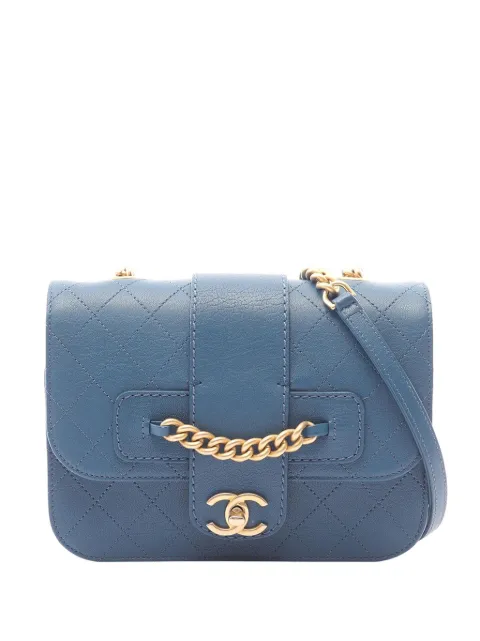 CHANEL Pre-Owned 2017-2018 Front Chain Calfskin Flap crossbody bag Blue QOBTBM59X180RCJ9
