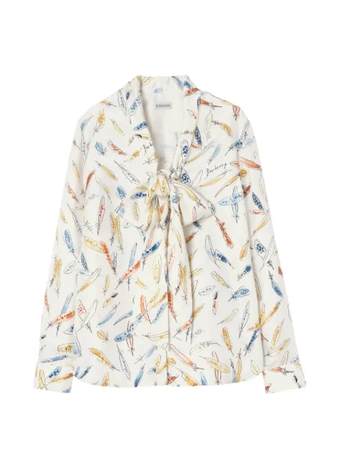 Burberry feather-print silk scarf blouse White 8127164