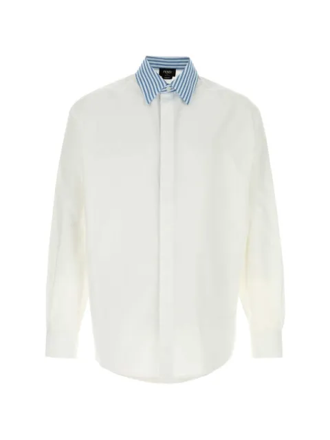 FENDI striped-collar long-sleeve shirt White FS1319B15X
