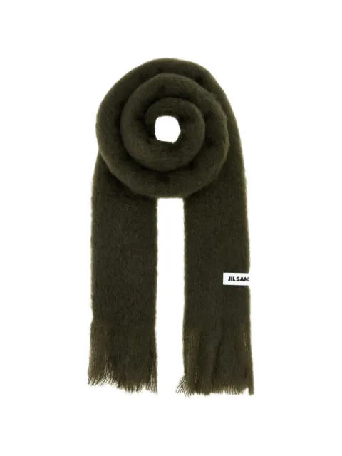Jil Sander logo-patch fringed scarf Green J22TE0114J40041