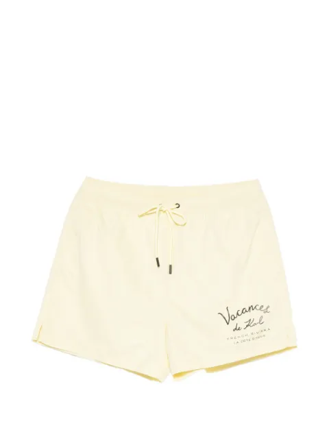 Karl Lagerfeld Vacances slogan-print drawstring swim shorts Yellow B2M460381HQ