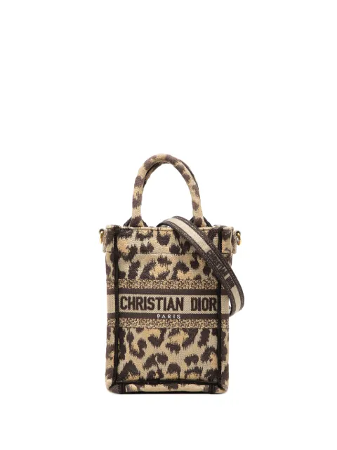 Christian Dior Pre-Owned 2022 Mizza Mini Embroidered Canvas Leopard Vertical Book Tote satchel Neutrals TERBDNGS75PFZB6J