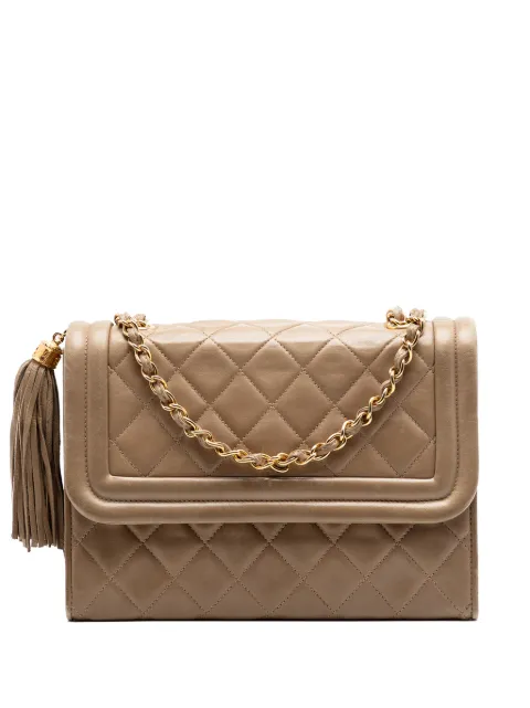CHANEL Pre-Owned 1989-1991 Quilted Lambskin Tassel Flap crossbody bag Neutrals LOWIS0QI8XMX2AE0