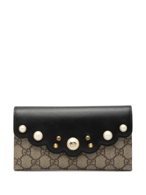 Gucci Pre-Owned 2000-2015 GG Supreme Pearl Studded Peony Wallet long wallets Neutrals 0SUNO1F9HV5LO96U