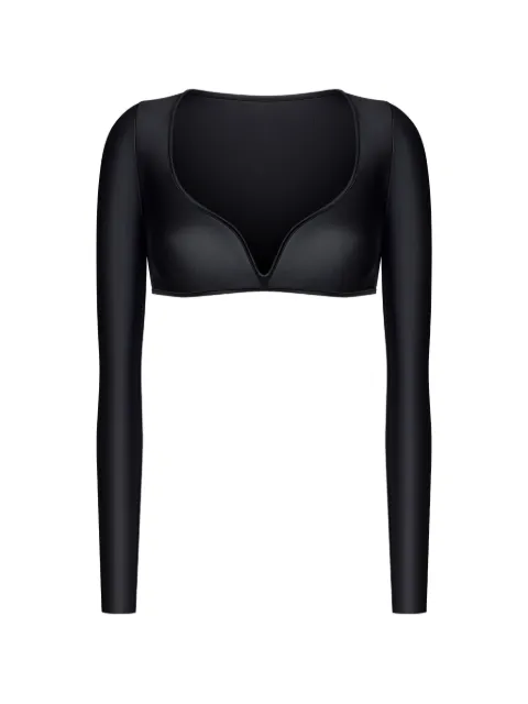 KOROBEYNIKOV long-sleeve V-neck crop top Black 222LLSCTVNBKSS26