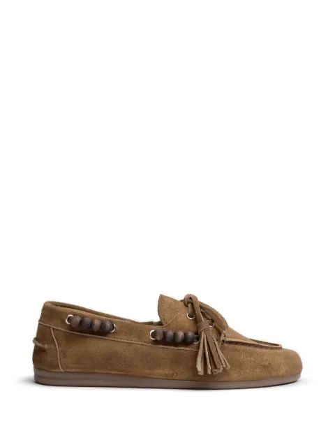 Posa bead-embellished tassel-detail boat shoes Brown PW85