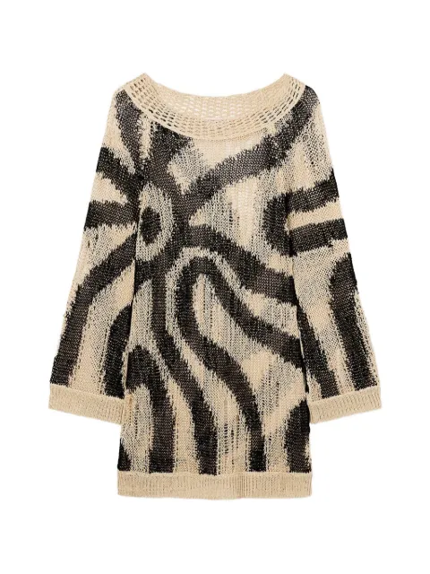 PUCCI Marmo-print crochet-knit linen dress Neutrals 6HKG466H952