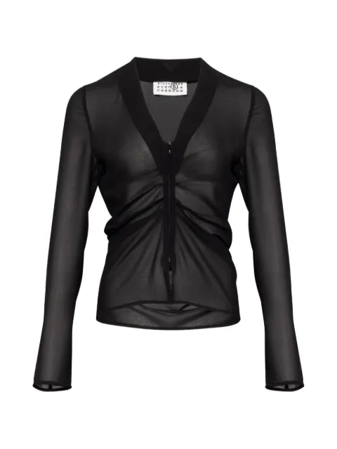 MM6 Maison Margiela gathered chiffon V-neck top Black S52NH0047M35468