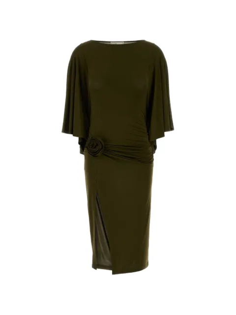 Blumarine rosette-detail cape-sleeve midi dress Green 4A454A