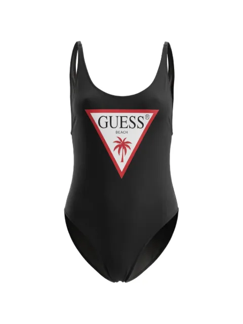 GUESS USA logo-print swimsuit Black E6GJ43KF442