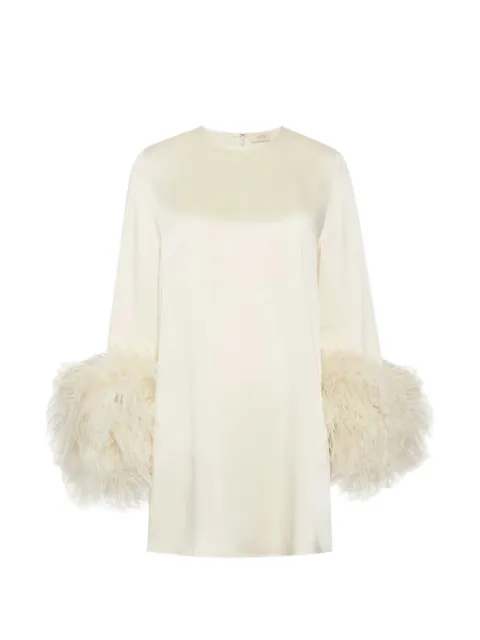 LAPOINTE feather-trim satin mini shift dress Neutrals R4253098BJACREAM