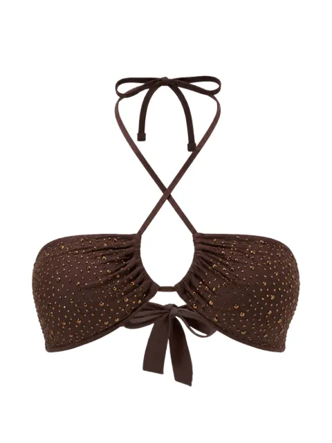 GUESS USA crystal-embellished gathered bikini top Brown E6GJ35MC040