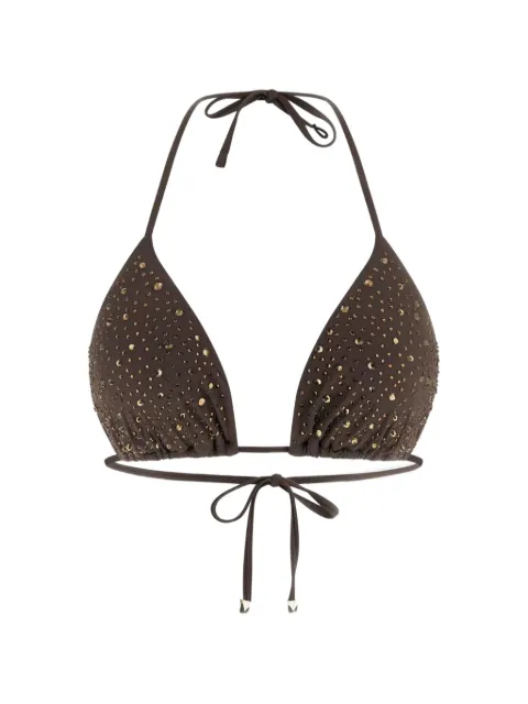 GUESS USA rhinestone-embellished triangle bikini top Brown E6GJ34MC040