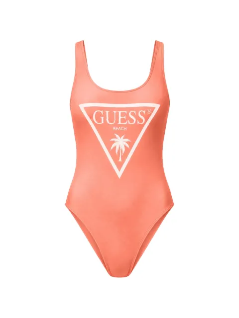 GUESS USA logo-print scoop-neck swimsuit Orange E6GJ43KF442