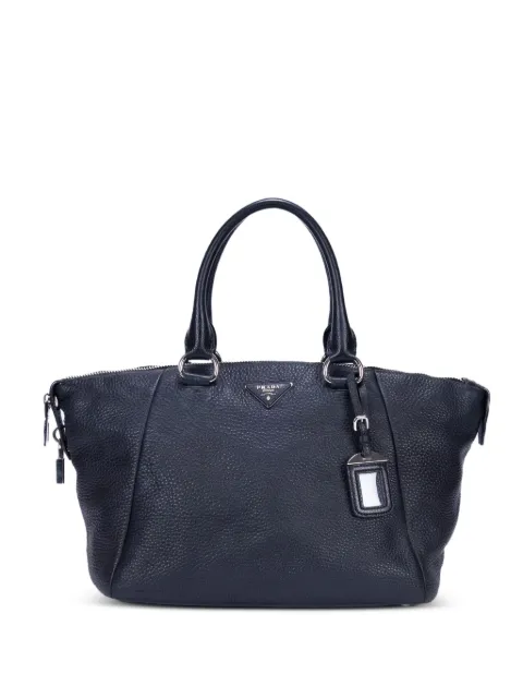 Prada Pre-Owned logo-plaque pebbled tote bag Black 233
