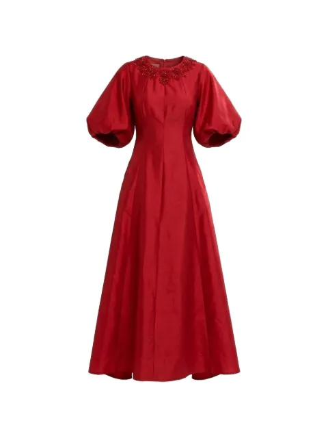 Baruni Jawher bead-embellished puff-sleeve maxi gown Red PF2615RD