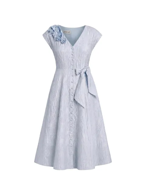 Baruni Johara floral-appliqué bow-detail midi dress Blue PF2612BL