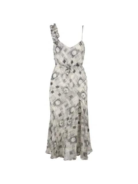 Dries Van Noten Pre-Owned ruffle-strap geometric-print dress White NHRG28