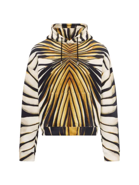 Roberto Cavalli Ray Of Gold animal-print drawstring hoodie Black TRT69A5OM73