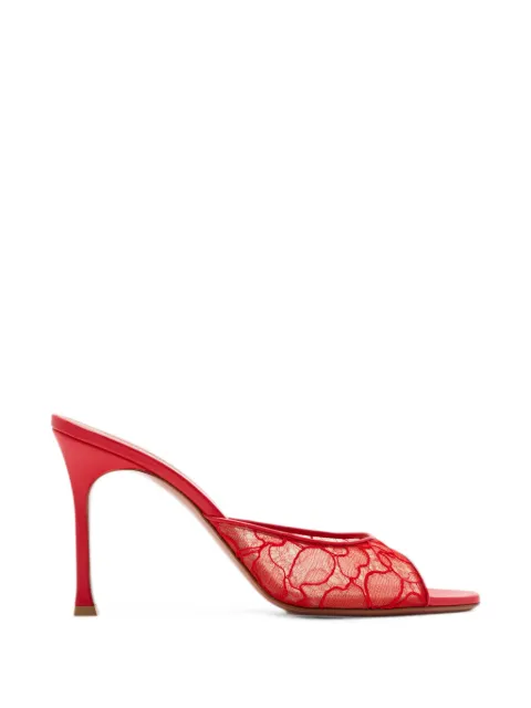 Amina Muaddi Alexa 95 lace open-toe mules Red 16S365992ALE