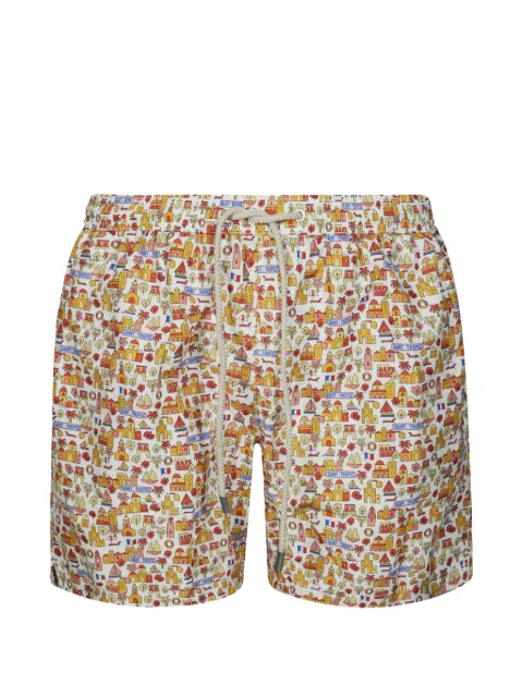 MC2 Saint Barth Saint Tropez-print drawstring swim shorts White LIG0003