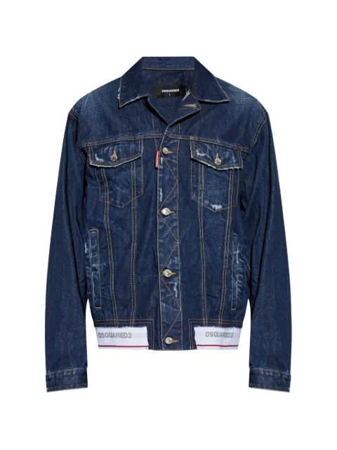 DSQUARED2 distressed logo-trim denim jacket Blue S74AM1731D30011