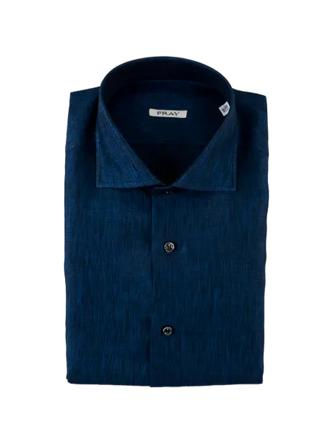 Fray spread-collar button-up shirt Blue 0718