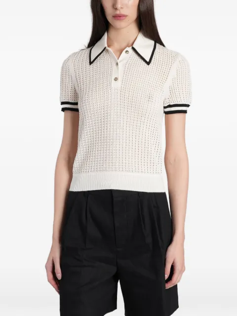 alice + olivia open-knit contrast-trim polo shirt Neutrals CL000559705