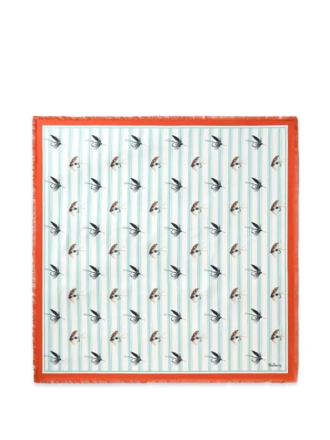 Mulberry feather-print frayed scarf White VS4903