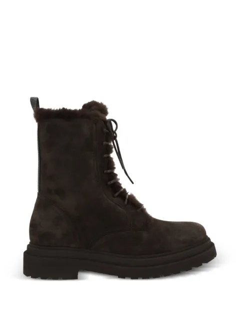 Brunello Cucinelli shearling-trim combat boots Brown MZSFG3123C9795