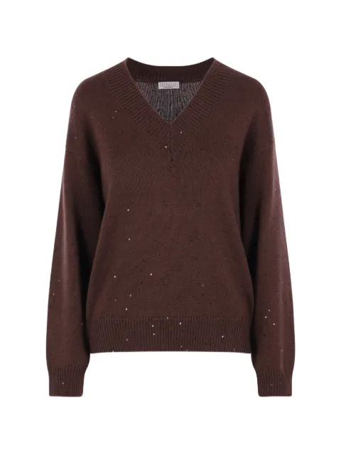Brunello Cucinelli sequin-embellished V-neck sweater Brown M73540802C4211