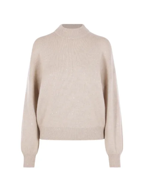 Brunello Cucinelli sequin-embellished high-neck sweater Neutrals M73540814C9731
