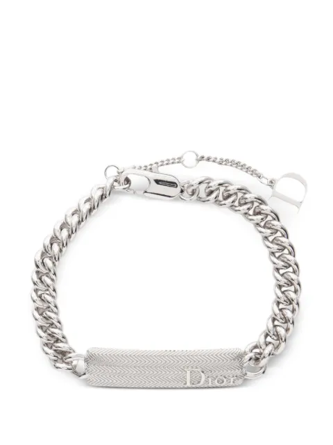 Christian Dior Pre-Owned 2020s Guilloche logo-plate bracelet Silver 1075638
