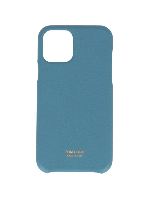 TOM FORD logo-print grained-leather phone case Blue YM307TLCL081U5037