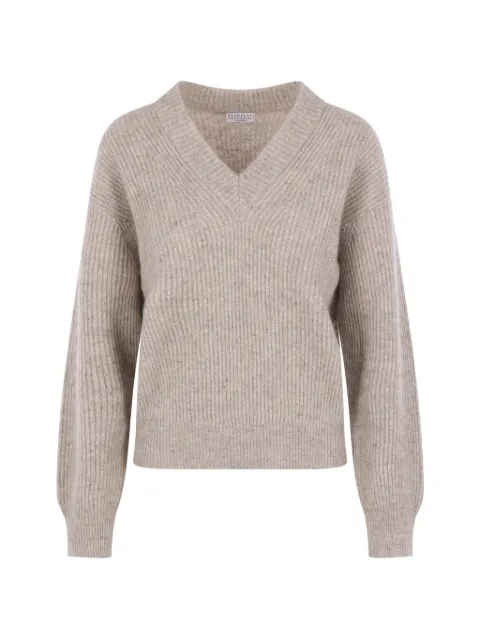 Brunello Cucinelli ribbed-knit V-neck sweater Neutrals MTX755602C9926