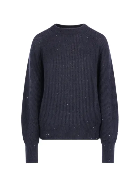Brunello Cucinelli sequin-embellished ribbed-knit sweater Blue MPG737800C7186