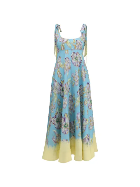 ALEMAIS Jerry floral-print linen midi dress Blue 7966D