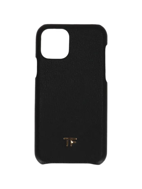 TOM FORD logo-plaque grained-texture leather phone case Black Y0292TLGO005U9000