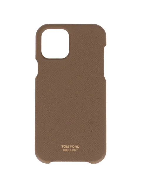TOM FORD logo-print grained-leather phone case Brown YM307TLCL081U7099B