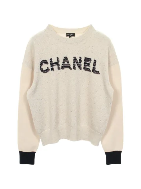 CHANEL Pre-Owned 1986-1988 logo knit sweater Neutrals 1074858
