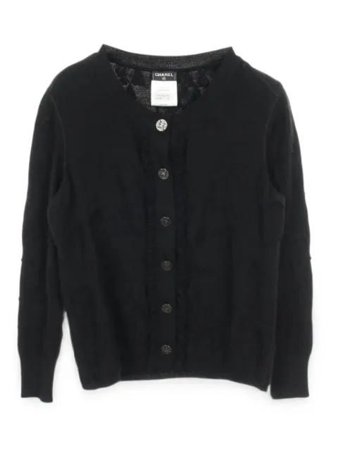 CHANEL Pre-Owned 1986-1988 Coco Mark button frill cardigan Black 1073947