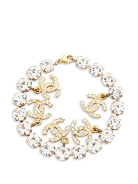 CHANEL Pre-Owned 1986-1988 CC-crystal bracelet Gold 1064679