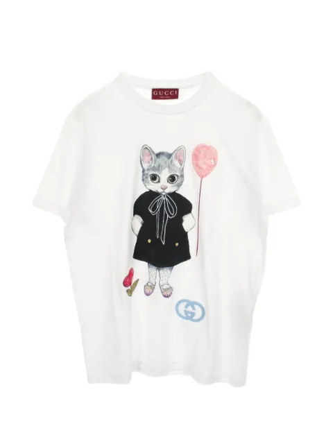 Gucci Pre-Owned 2010s x Yuko Higuchi Japan Limited cat-print cotton T-shirt White 1074863