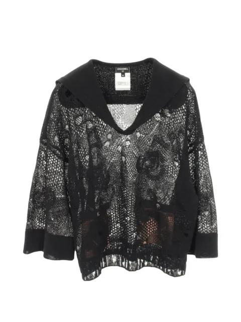 CHANEL Pre-Owned 1986-1988 Camellia Sailor knitted blouse Black 1074861